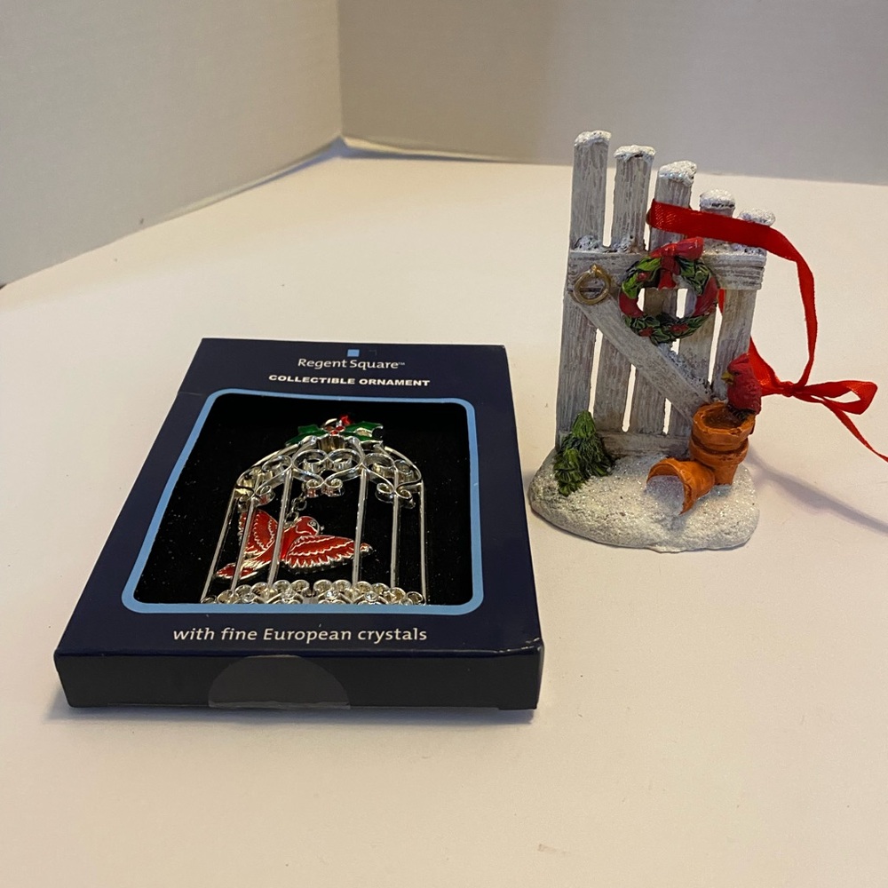 Cardinal bird christmas ornaments 2 One New In Box Other New Out Of Box.